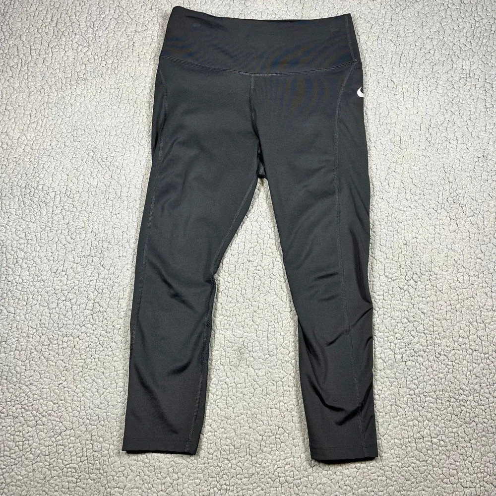 Nike Dri-FIT Womens Black Cropped Running Leggings Mesh Panels CZ9238-010 Size M - Picture 1 of 14